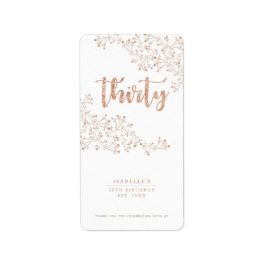 Modernes Blumenweiß & Rose Gold 30. Geburtstag Adressaufkleber