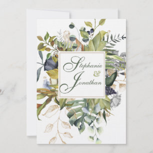 Modernes Blumenzeitalter  Blau und Grün   Hochzeit Einladung