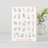 Modernes Blush Animal Alphabet ABC zum ersten Gebu Einladung (Stehend Vorderseite)
