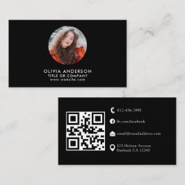Modernes Blush & Black QR Code Foto Visitenkarte
