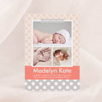 Modernes Blush Coral Muster Baby Girl Foto Birth