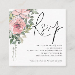 Modernes Blush Florals Script QR Code Wedding RSVP Begleitkarte