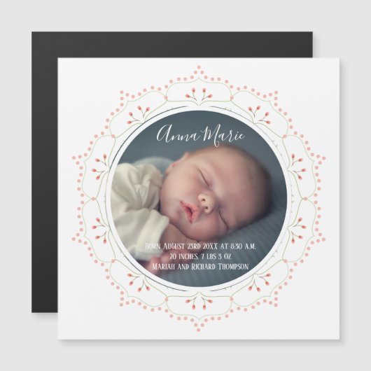 Modernes Blush Foto Baby Girl Magneteinladung (Vorne/Hinten)