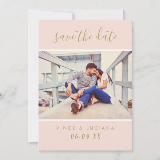 Modernes Blush Gold Handgeschriebenes Script-Foto Save The Date (Vorderseite)
