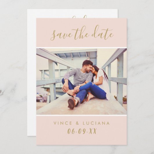 Modernes Blush Gold Handgeschriebenes Script-Foto Save The Date (Vorne/Hinten)