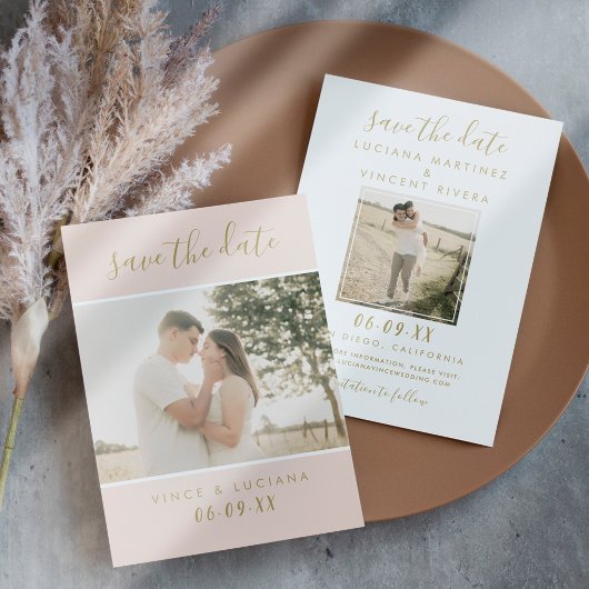 Modernes Blush Gold Handgeschriebenes Script-Foto Save The Date
