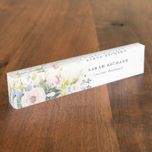 Modernes Blush Lilac Rose Blumenstrauß Namensplakette