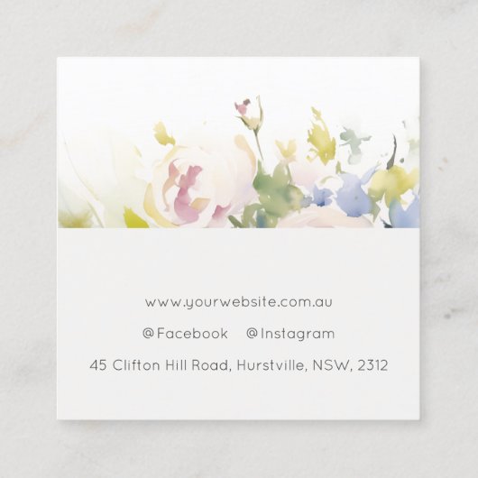 Modernes Blush Lilac Rose Blumenstrauß Quadratische Visitenkarte (Rückseite)