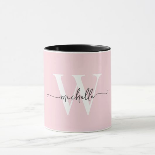 Modernes Blush Monogram Name Kalligraphie Tasse (Zentrum)