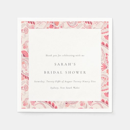 Modernes Blush Paisley Typografy Brautparty Serviette (Vorderseite)