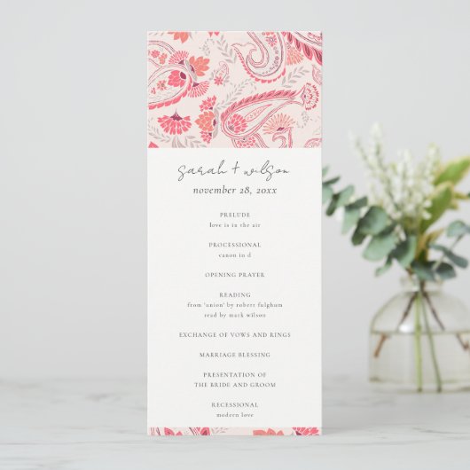 Modernes Blush Paisley Typografy Wedding Programm (Stehend Vorderseite)