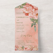 Modernes Blush Peach Peones Blumenessen All In One Einladung (Innen Boden)