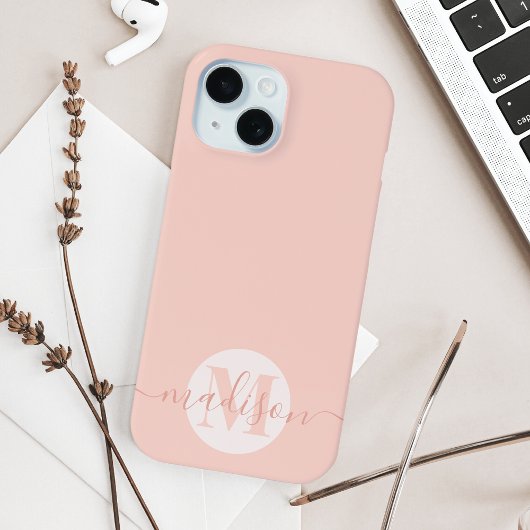 Modernes Blush Pink Feminine Script Mit Monogramm Case-Mate iPhone Hülle