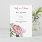 Modernes Blush Pink Floral Baby in Bloom Baby Dusc Einladung (Stehend Vorderseite)