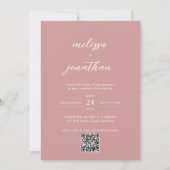 Modernes Blush Pink Foto Script QR Code Hochzeit Einladung (Vorderseite)