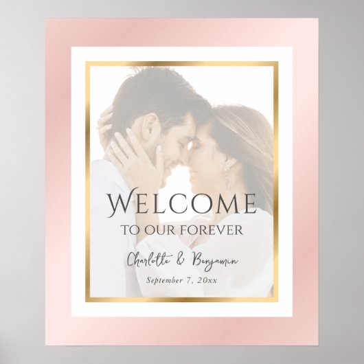 Modernes Blush Pink Gold Foto Hochzeit Begrüßungsz Poster (Vorne)