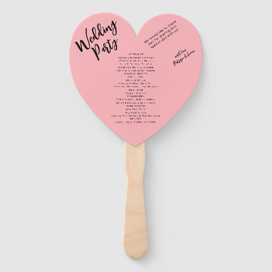 Modernes Blush Pink Hochzeitsprogramm Hand Fan Fächer (Rückseite)