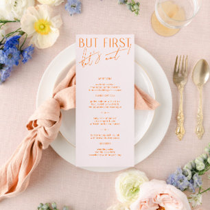 Modernes Blush PInk & lebhaftes Orange Wedding Men Menükarte