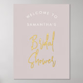 Modernes Blush Pink Script Willkommen Brautparty Foliendrucke (Vorderseite)