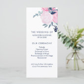 Modernes Blush Pink- und Navy-Floral-Hochzeitsprog Programm (Stehend Vorderseite)