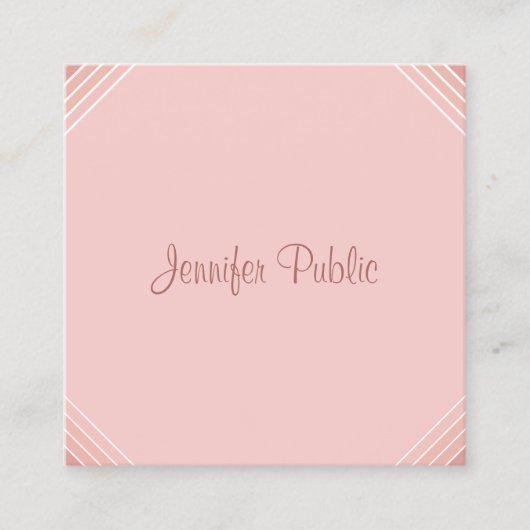 Modernes Blush Pink Vorlage Handgeschriebenes Scri Quadratische Visitenkarte (Vorderseite)