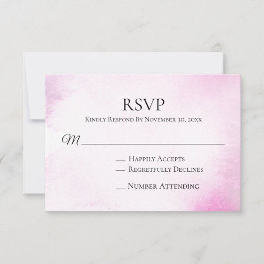 *~* Modernes Blush Pink Watercolor Wedding RSVP Karte (Vorderseite)
