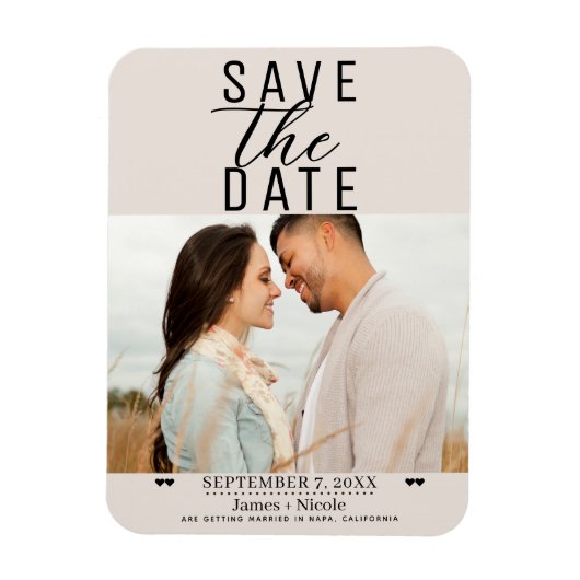 Modernes Blush Tan Save the Date Hochzeitsszitz Fo Magnet (Vertikal)