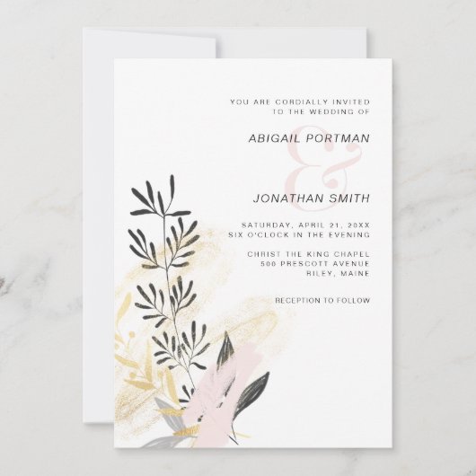 Modernes Blush und Black Botanical Wedding Foto Einladung (Vorderseite)