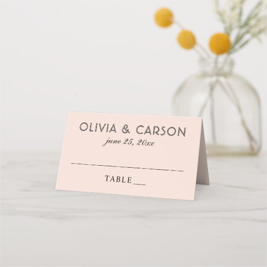 Modernes Blush-und Black-Wedding-Monogramm Platzkarte (Vorderseite)