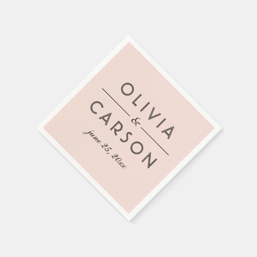 Modernes Blush-und Black-Wedding-Monogramm Serviette (Ecke)