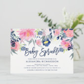Modernes Blush und florales Baby Sprinkle Einladung (Stehend Vorderseite)