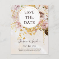 Modernes Blütenmarmor Save the Date Postkarte
