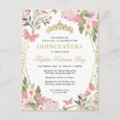 Modernes Blütenrosa Gold Tiara Quinceañera Postkarte (Vorderseite)