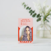 Modernes Bogen-Make-up-Blush-Rot-Foto-QR-Code-Logo Visitenkarte (Stehend Vorderseite)
