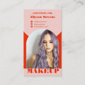 Modernes Bogen-Make-up-Blush-Rot-Foto-QR-Code-Logo Visitenkarte (Vorderseite)