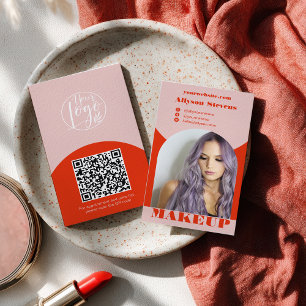 Modernes Bogen-Make-up-Blush-Rot-Foto-QR-Code-Logo Visitenkarte