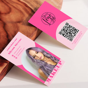 Modernes Bogen-Make-up Rosa Foto qr-Logo Visitenkarte