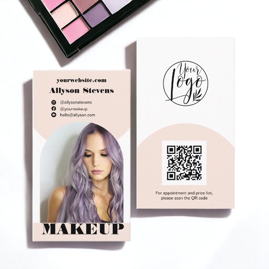 Modernes Bogen-Make-up Rosa Foto qr-Logo Visitenkarte