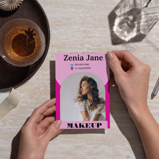 Modernes Bogen-Make-up Rosa Foto qr-Logo Visitenkarte