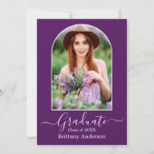 Modernes Bogenkalligrafie-Foto Lila Abschluss Ankündigung (Vorderseite)