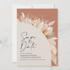 Modernes bohemianisches Foto aus Terrakotta-Pampas Save The Date