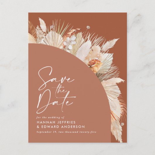 Modernes bohemianisches Terracotta Pampas Gras sti Ankündigungspostkarte (Vorderseite)