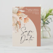 Modernes bohemianisches Terracotta Pampas Gras sti Save The Date (Stehend Vorderseite)