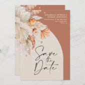 Modernes bohemianisches Terracotta Pampas Gras sti Save The Date (Vorne/Hinten)