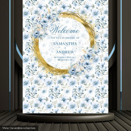 Modernes Bohemisch-Light-Blue-Gold-Hochzeitsband Wandteppich