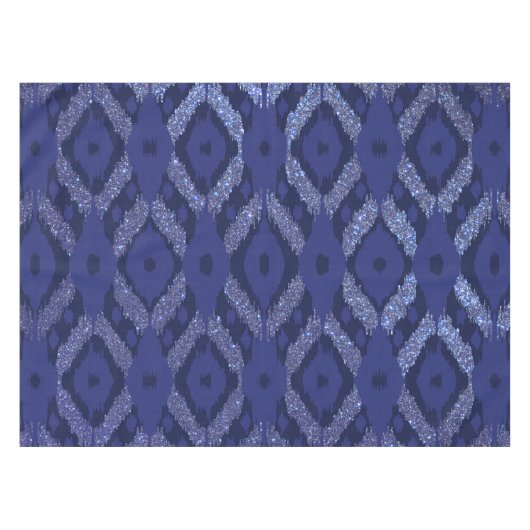 Modernes Bohemisches Cobalt Navy Glitzer Ikat Patt Tischdecke (Vorderseite (Horizontal))