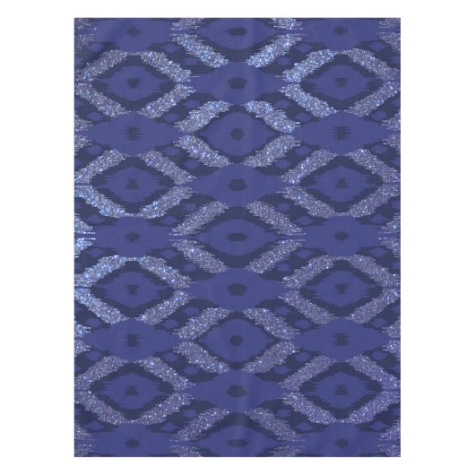 Modernes Bohemisches Cobalt Navy Glitzer Ikat Patt Tischdecke (Vorderseite)