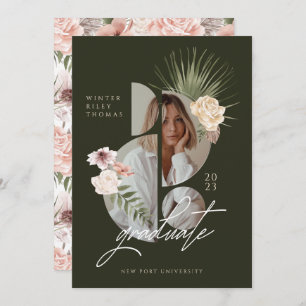 Modernes Bohemisches Foto Florals Graduate Einladung