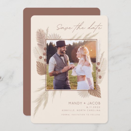 Modernes Bohemisches Foto Pampas Grass Save The Date (Vorne/Hinten)
