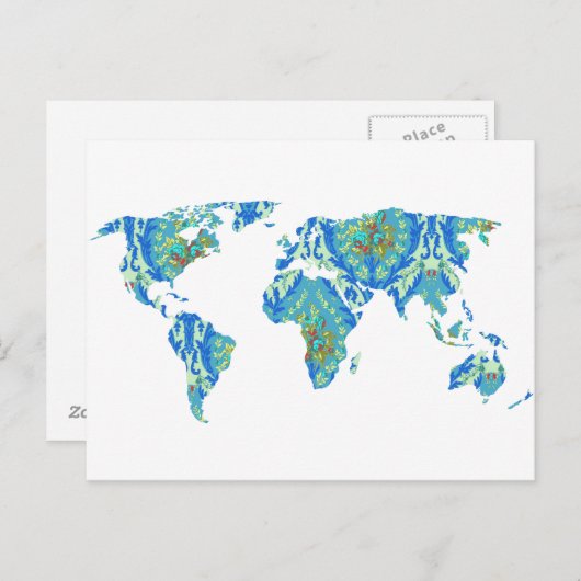 Modernes Bohemisches Gemustert | Weltkarte | Postk Postkarte (Vorne/Hinten)
